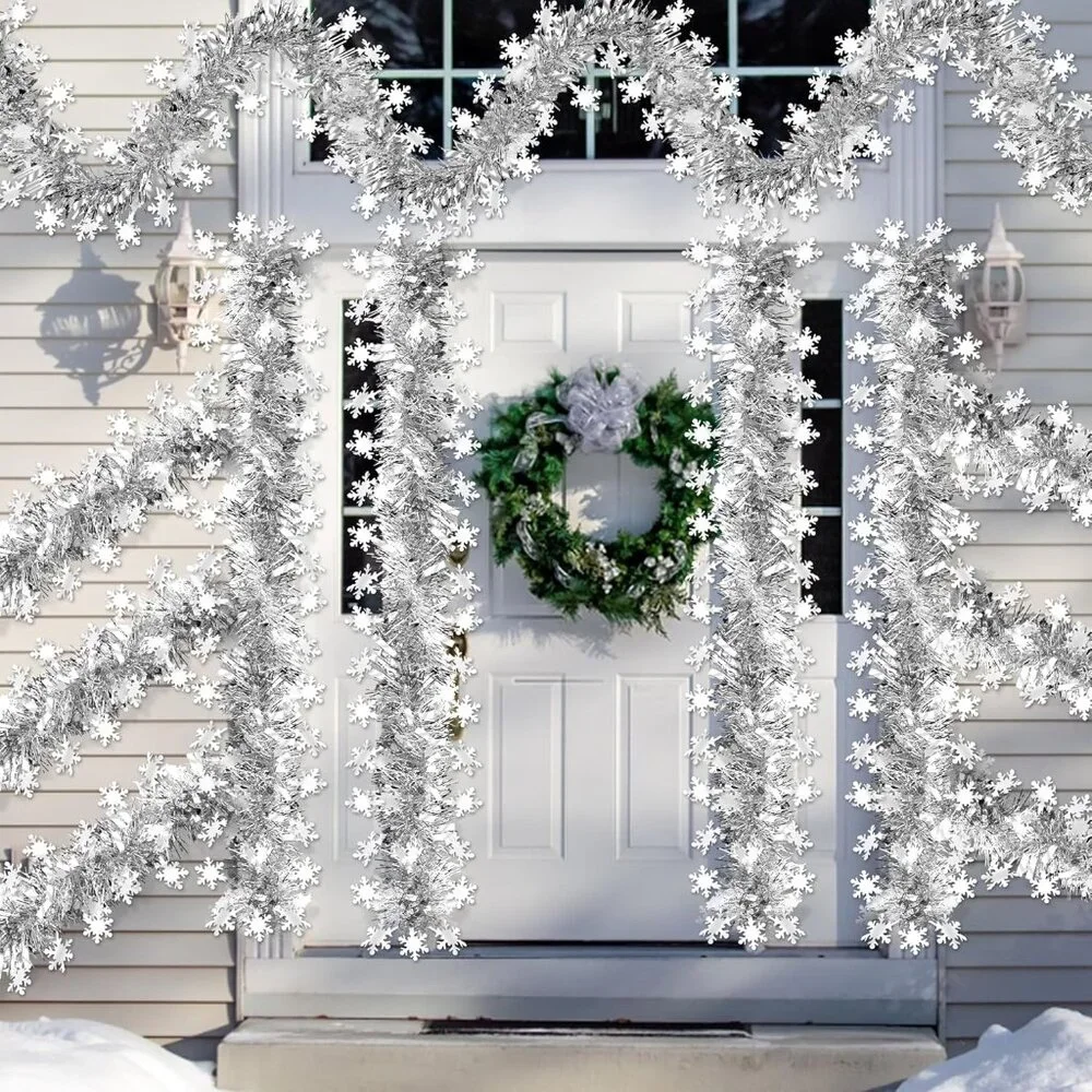 Luxury 50 FT White and Silver Tinsel Garland - Perfect for Christmas Settings